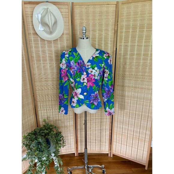 Vintage 80's Floral Button-Up Blazer Top Barbie - Picture 9 of 9